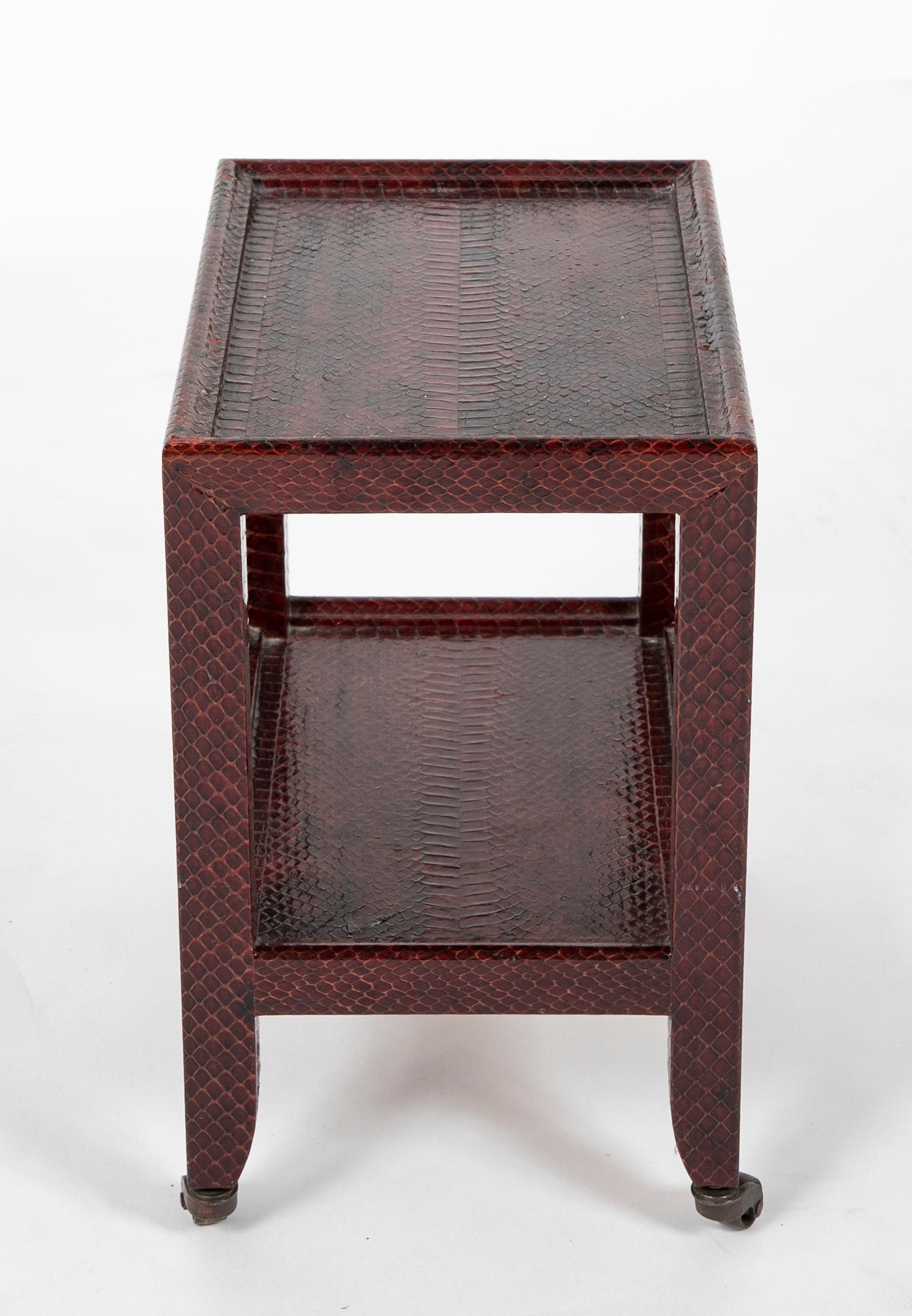 Pair of Karl Springer Snake Skin Two-Tier Side Tables In Good Condition In Stamford, CT