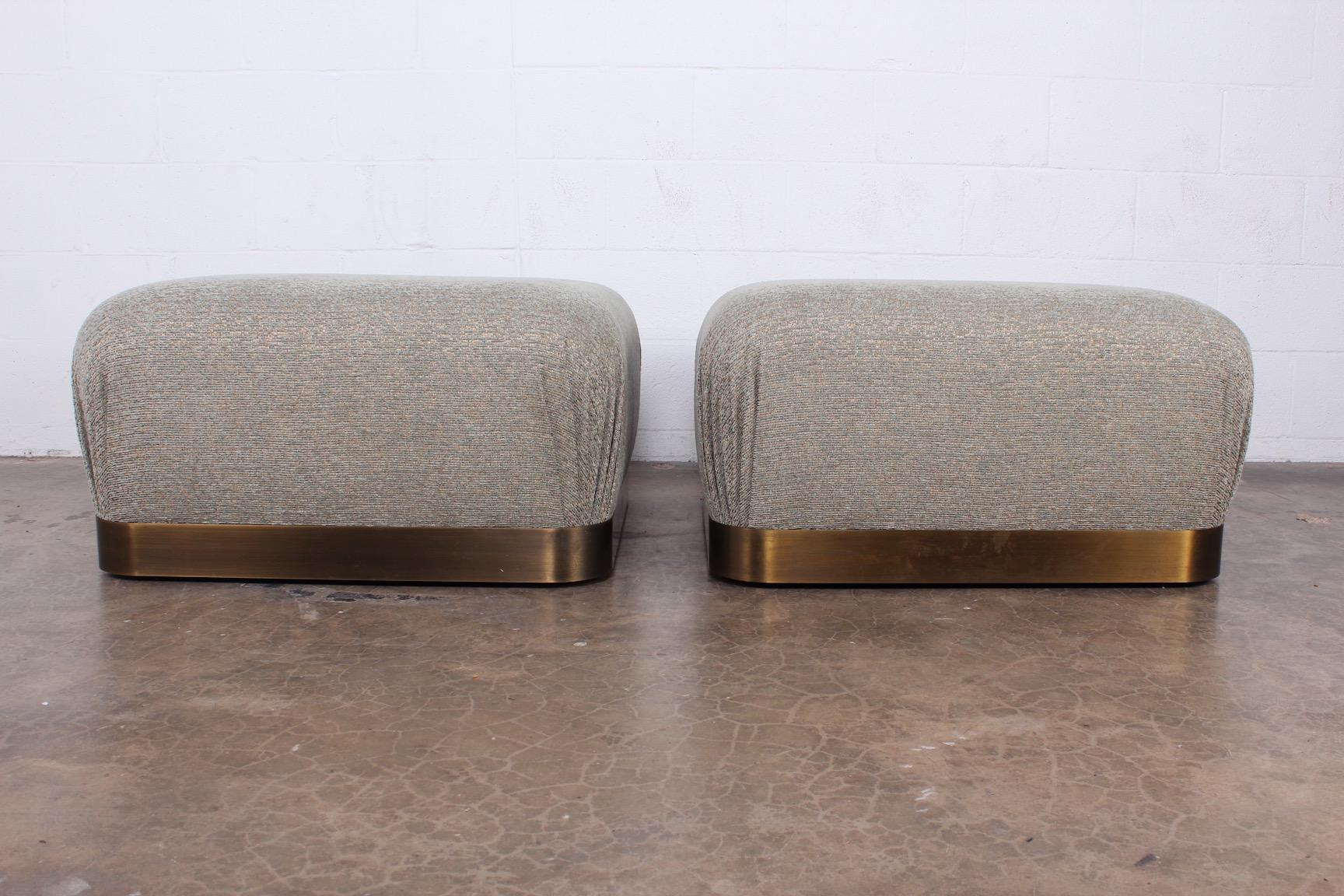 Late 20th Century Pair of Karl Springer Souffle Ottomans or Poufs