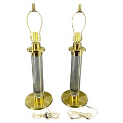 Vintage Pair of Karl Springer Style Brass and Lucite Table Lamps