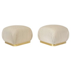 Pair of Karl Springer Style Brass Souffle Pouf Ottomans