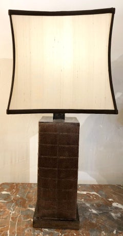 Pair of Karl Springer Style Leather Table Lamps with Custom Shades