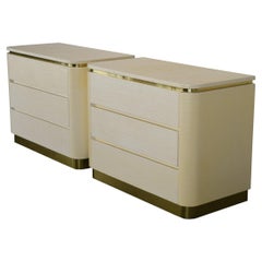 Pair of Karl Springer Style Linen Painted Chest of Drawers, 1980s