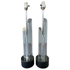 Used Pair of Lucite Table Lamps in the Manner of Charles Hollis Jones, 1960s