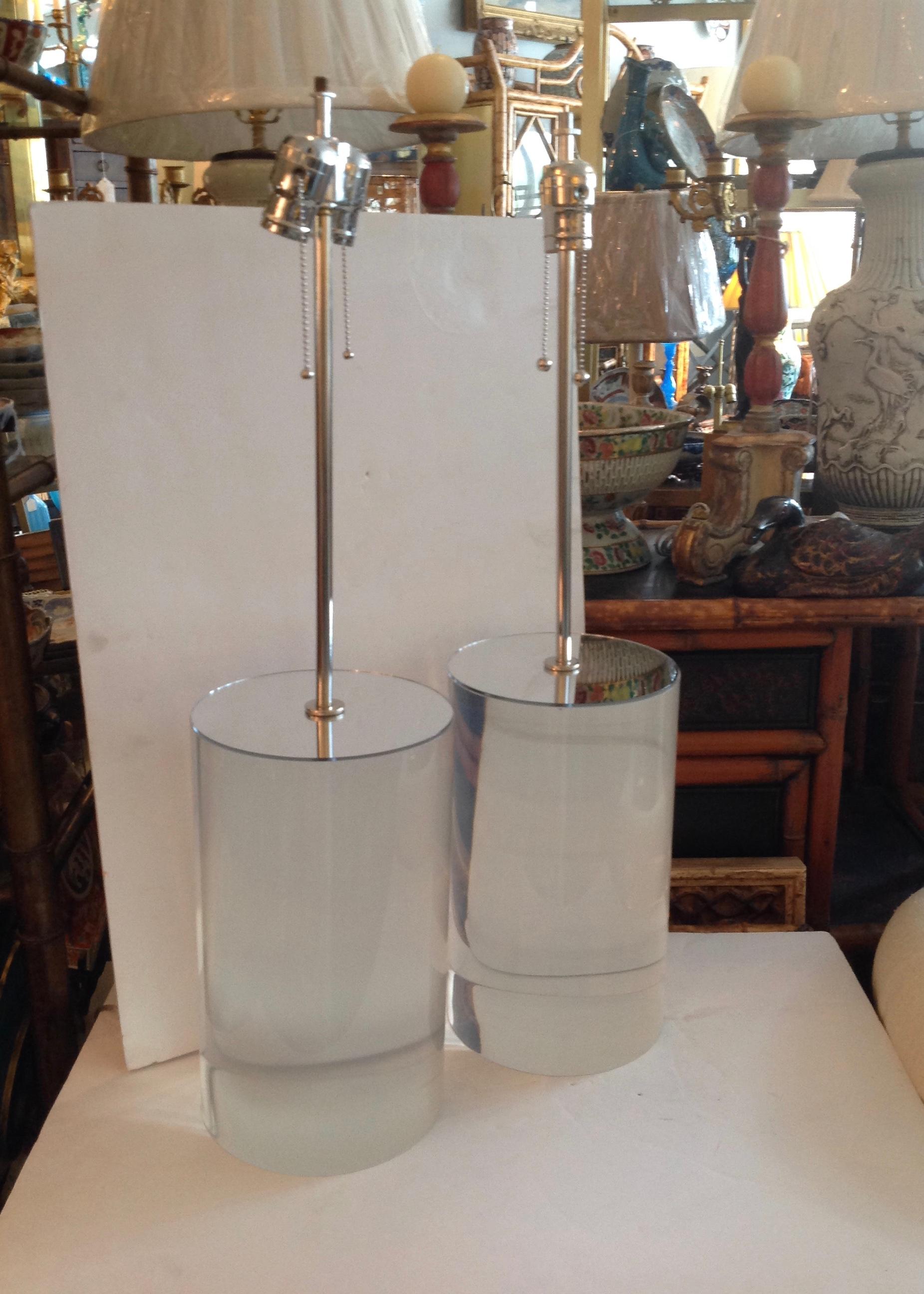 Mid-Century Modern Pair of Karl Springer Style Lucite Table Lamps