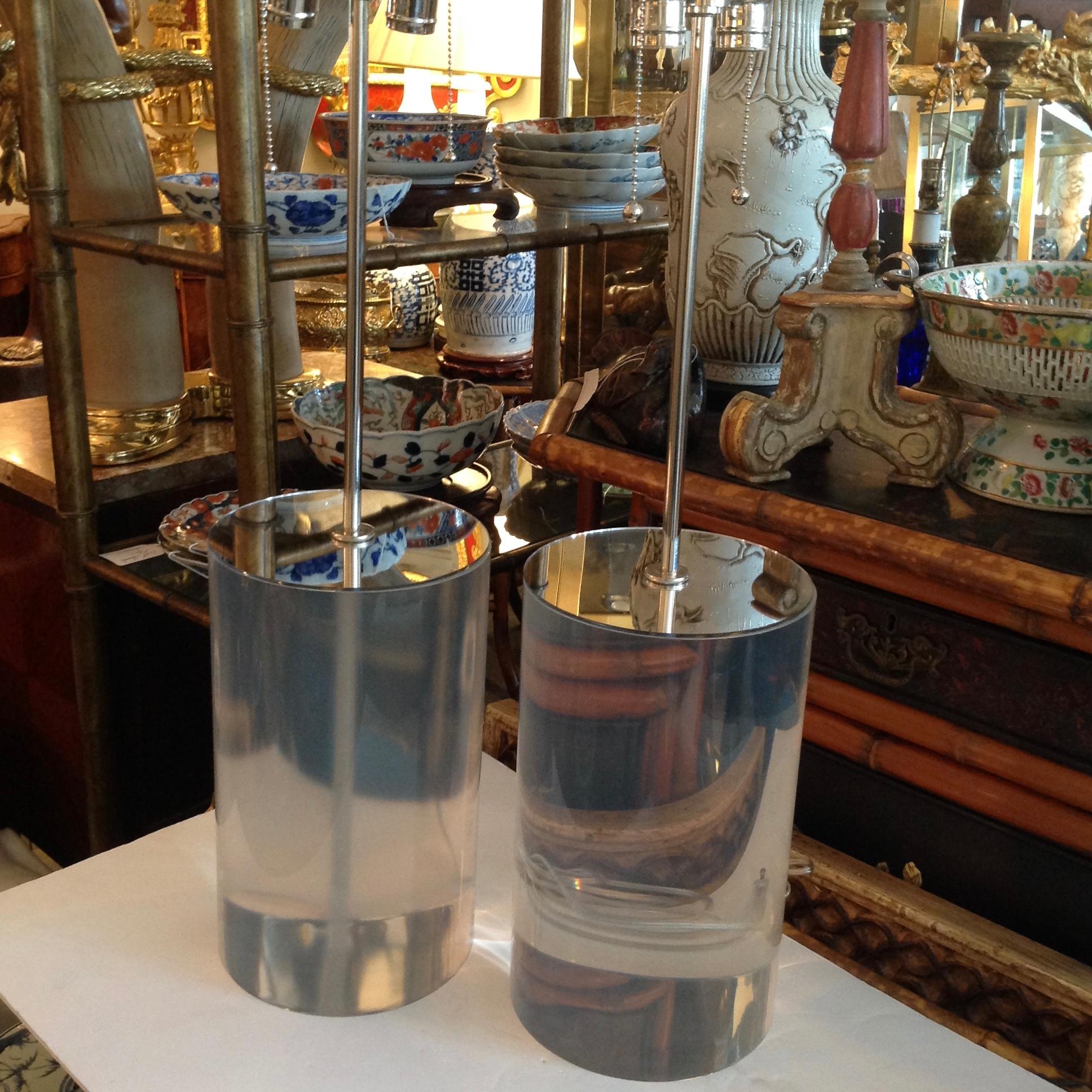 Pair of Karl Springer Style Lucite Table Lamps In Good Condition In West Palm Beach, FL