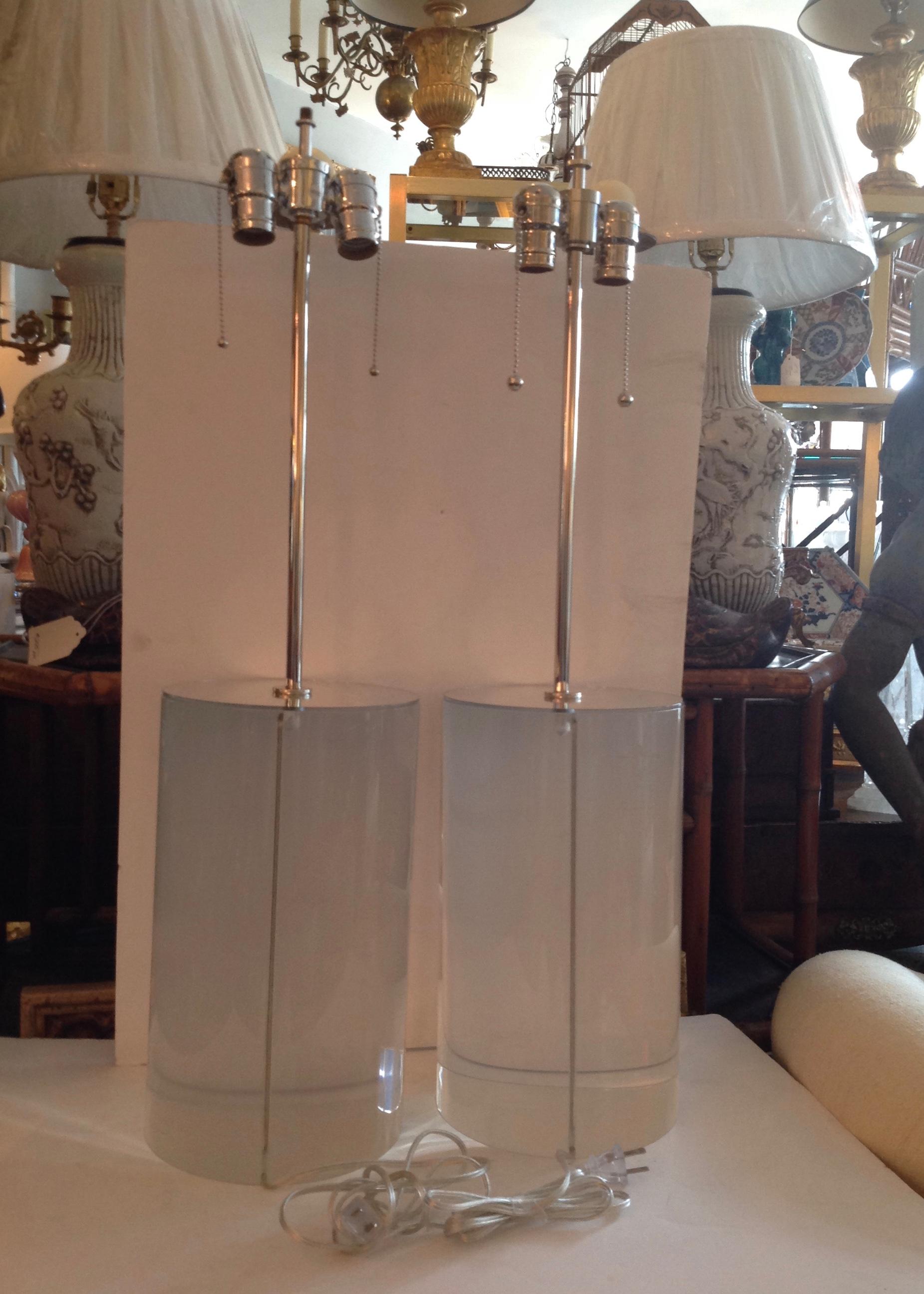20th Century Pair of Karl Springer Style Lucite Table Lamps