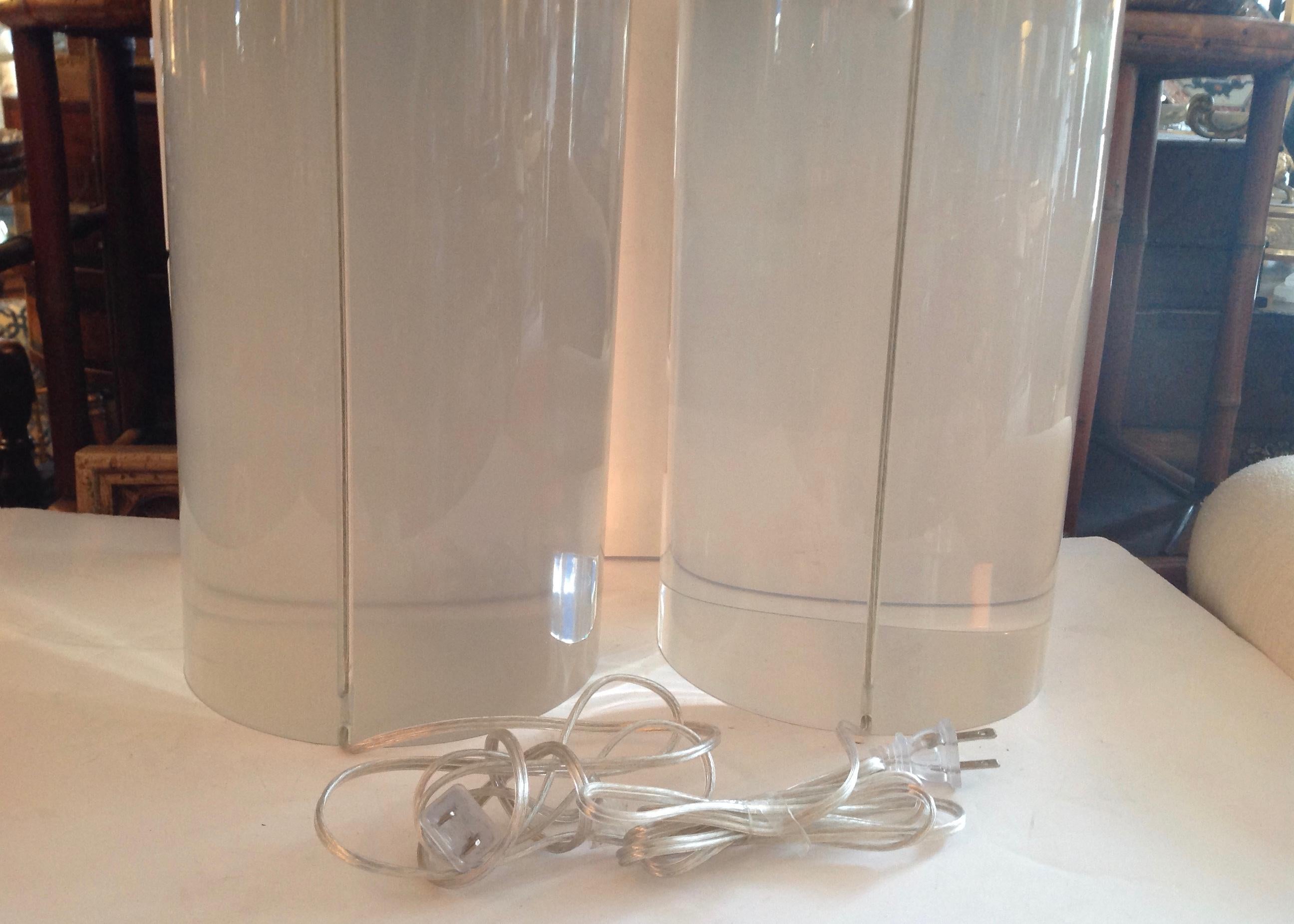 Chrome Pair of Karl Springer Style Lucite Table Lamps