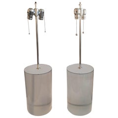 Pair of Karl Springer Style Lucite Table Lamps