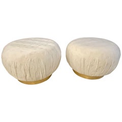 Pair of Karl Springer Style Oversized Ottoman or Poufs, Soufflé