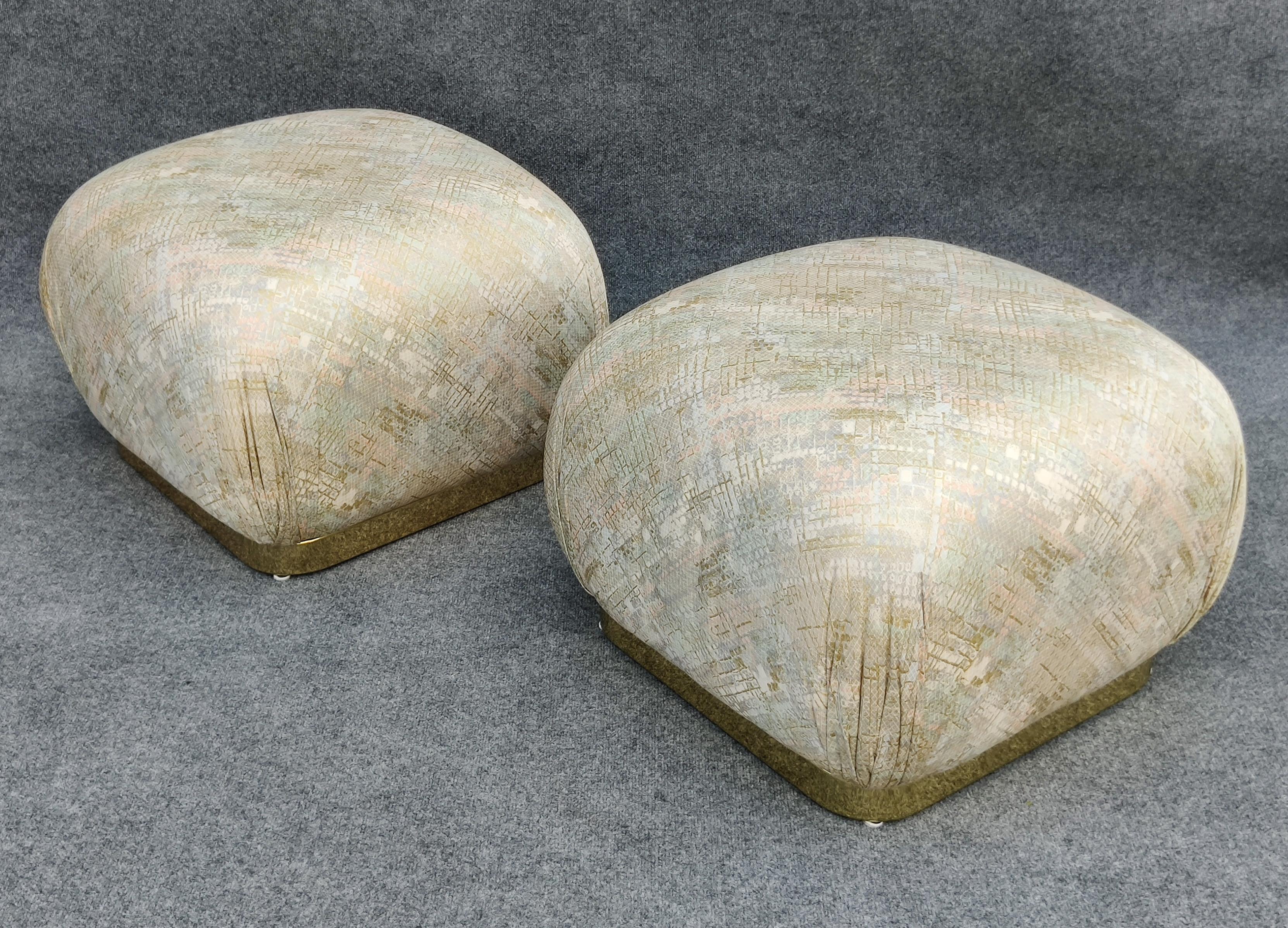 Pair of Karl Springer Style Poufs or Ottomans by Weiman in Floral Pattern For Sale 4
