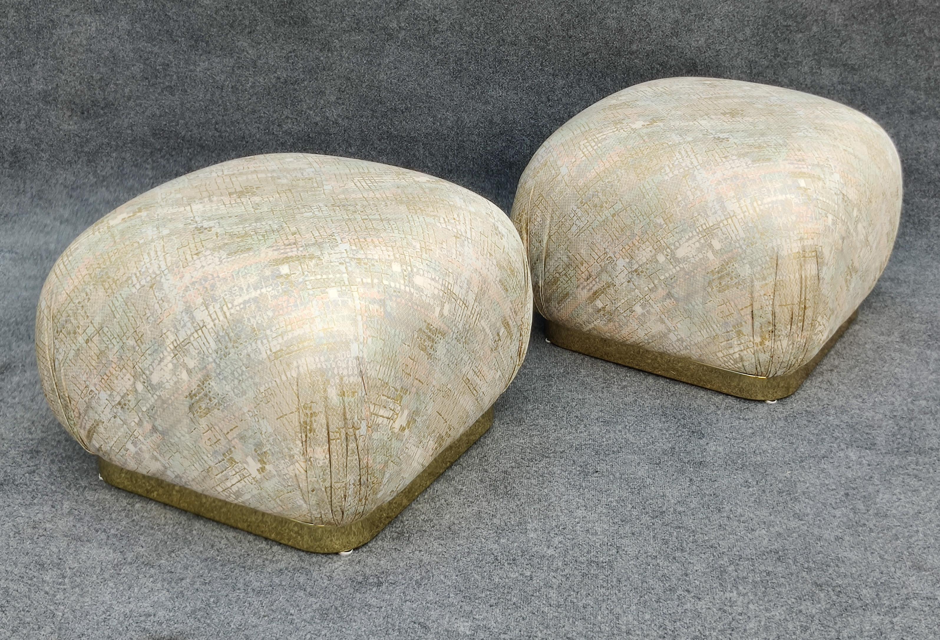 Pair of Karl Springer Style Poufs or Ottomans by Weiman in Floral Pattern For Sale 5