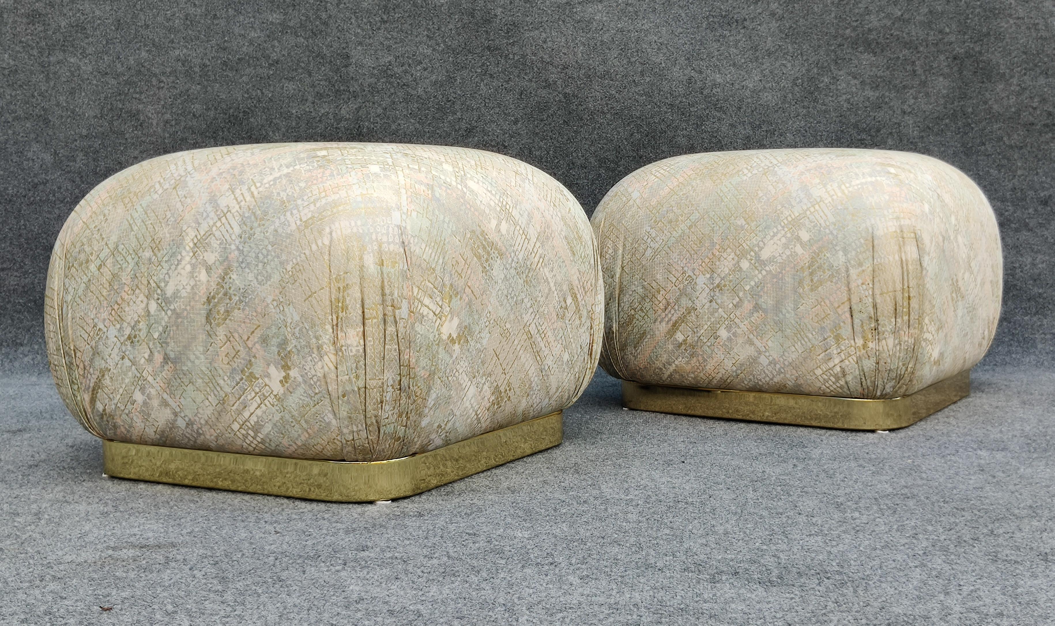Pair of Karl Springer Style Poufs or Ottomans by Weiman in Floral Pattern For Sale 6