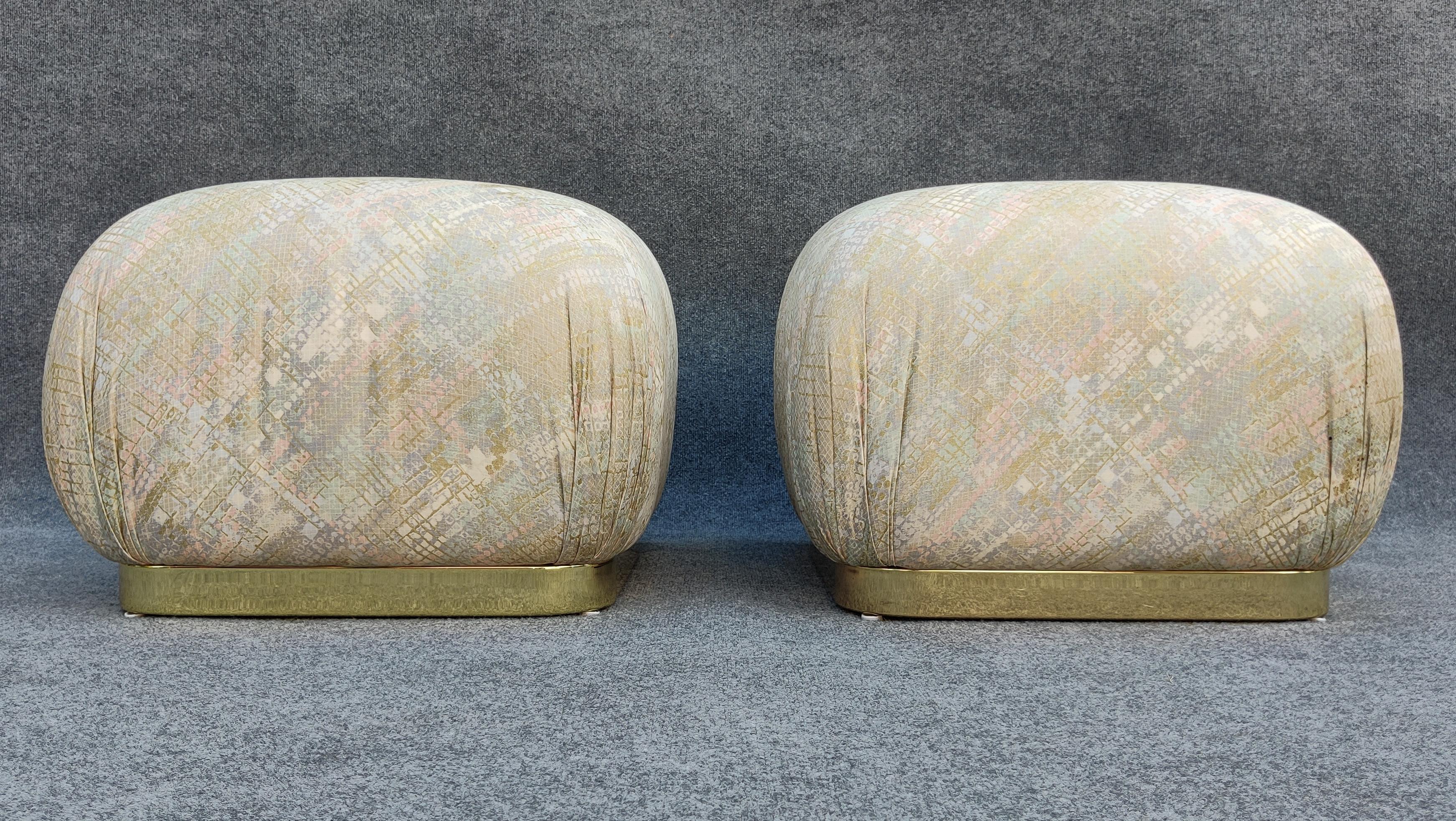 Pair of Karl Springer Style Poufs or Ottomans by Weiman in Floral Pattern For Sale 1
