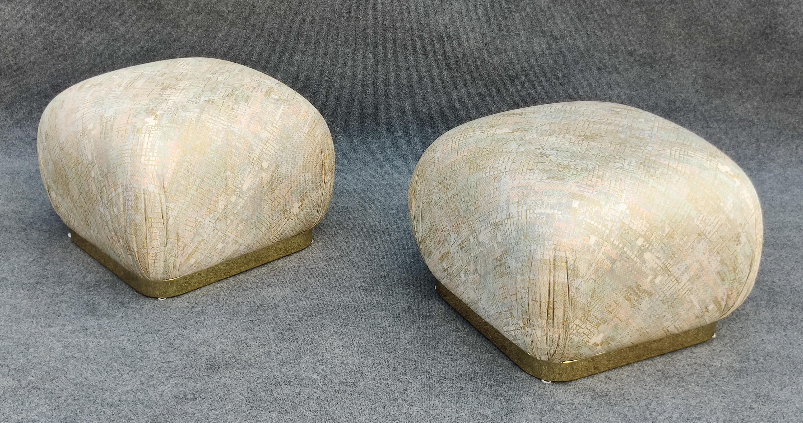 Pair of Karl Springer Style Poufs or Ottomans by Weiman in Floral Pattern For Sale 2