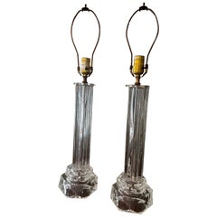 Pair of Karl Springer Style Stacked Lucite and Glass Table Lamps - Vintage