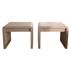 Pair of Karl Springer-style vintage postmodern waterfall bedside tables in peach