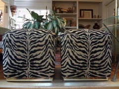 Pair of Karl Springer Style Waterfall Ottomans or Benches with Brass Bases