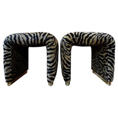 Pair of Karl Springer Style Waterfall Ottomans or Benches with Brass Bases