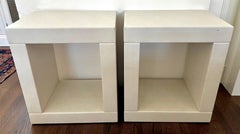 Pair of Karl Springer Style White Faux Snakeskin Side Tables Nightstands
