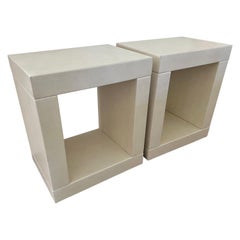 Pair of Karl Springer Style White Faux Snakeskin Side Tables Nightstands