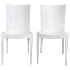 Pair of Karl Springer White Lacquered Wood "JMF" Chairs