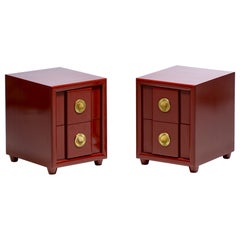 Paire de tables de nuit Karpen of California en tomate séché au soleil avec quincaillerie en laiton
