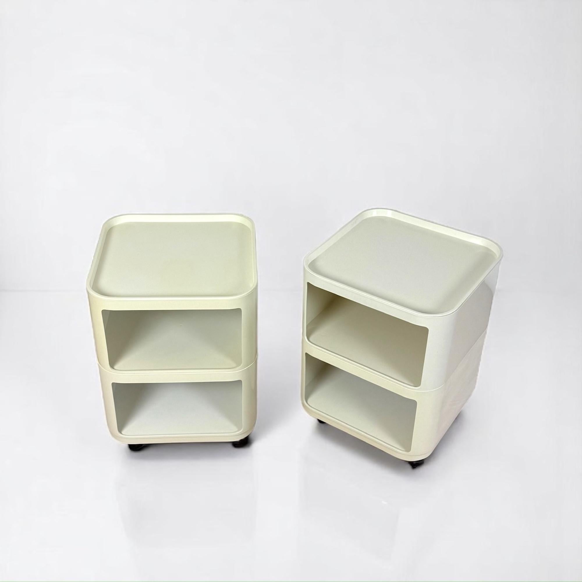 Italian Pair of Kartell 'Componibili'  Square-Base Serving Trolleys / Tables, 1960s For Sale