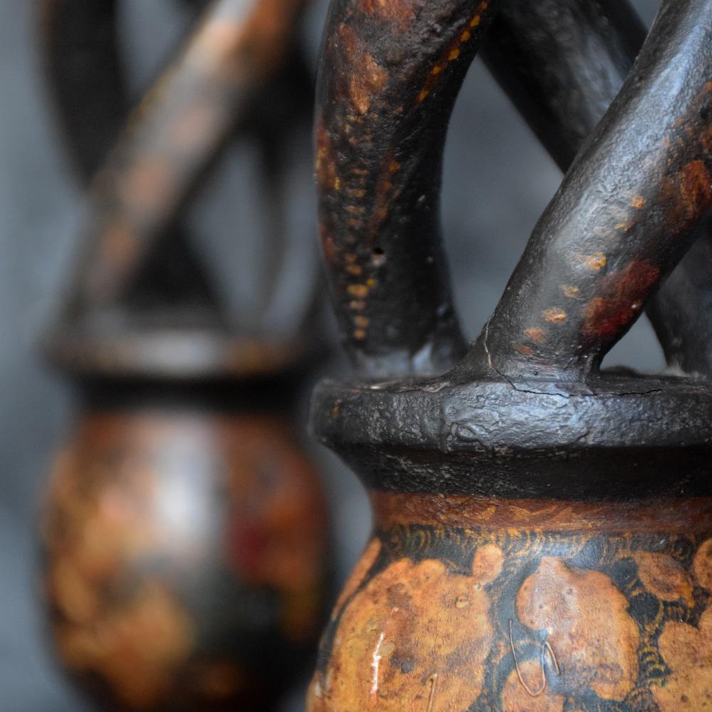 Hand-Carved Pair of Kashmir Candlesticks, circa 1900