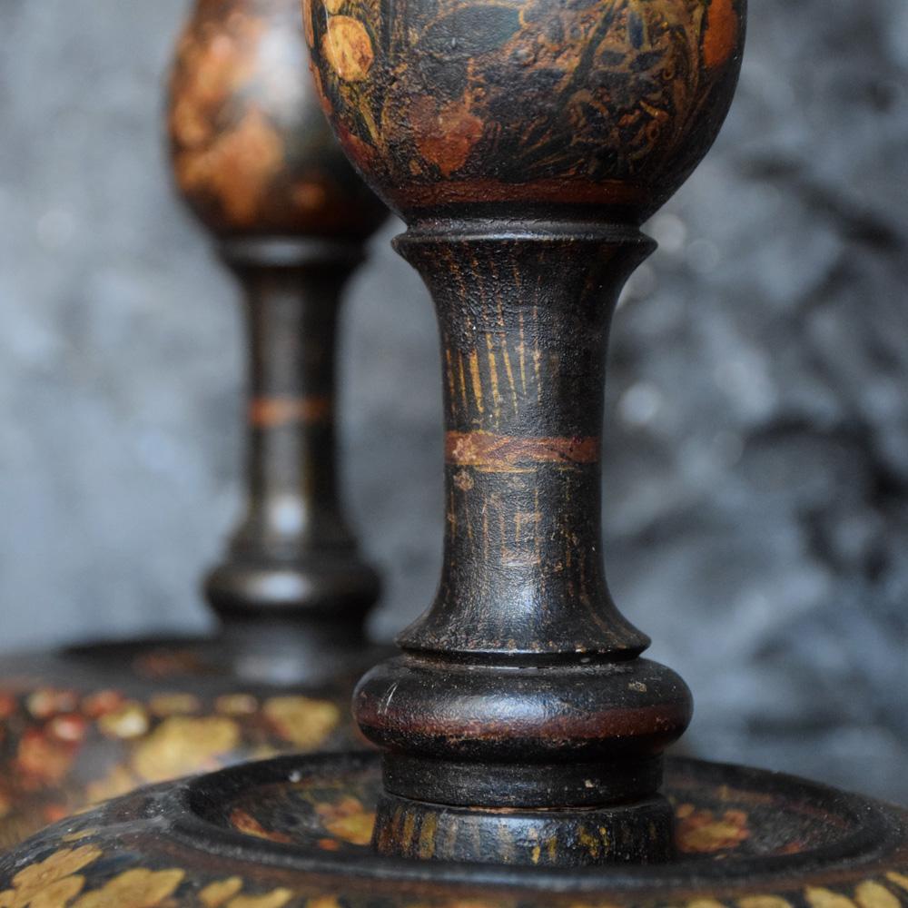 Pair of Kashmir Candlesticks, circa 1900 In Fair Condition In London, GB