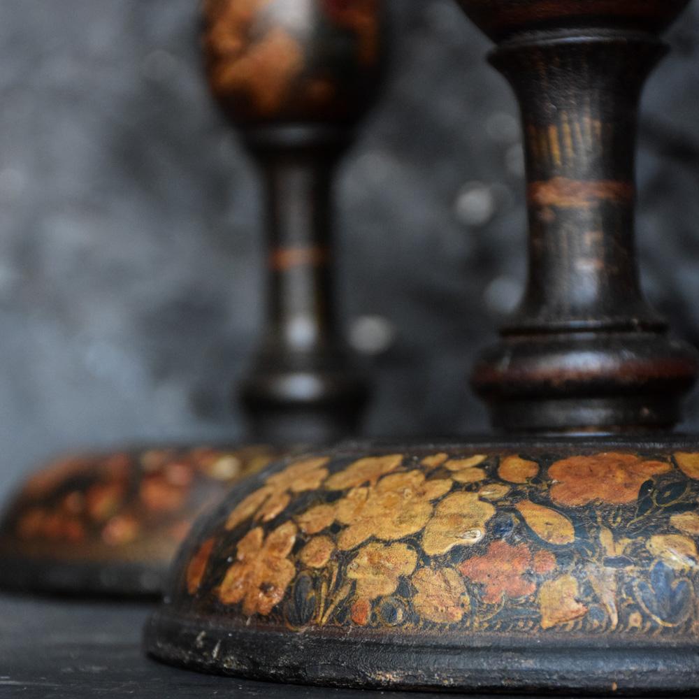 Early 20th Century Pair of Kashmir Candlesticks, circa 1900