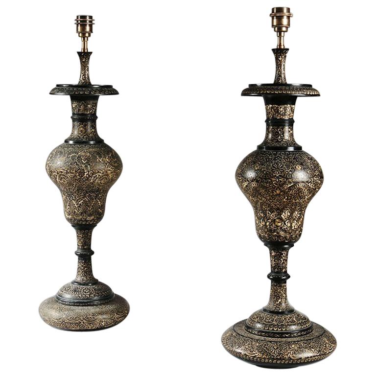 Pair of Kashmiri Baluster Lamps For Sale