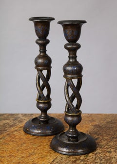 Pair of Kashmiri Barley Twist Candlesticks