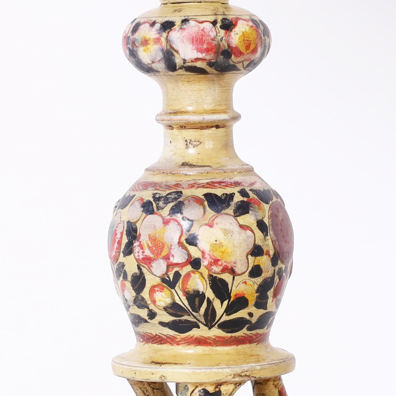 Anglo-Indian Pair of Kashmiri Candlestick Table Lamps