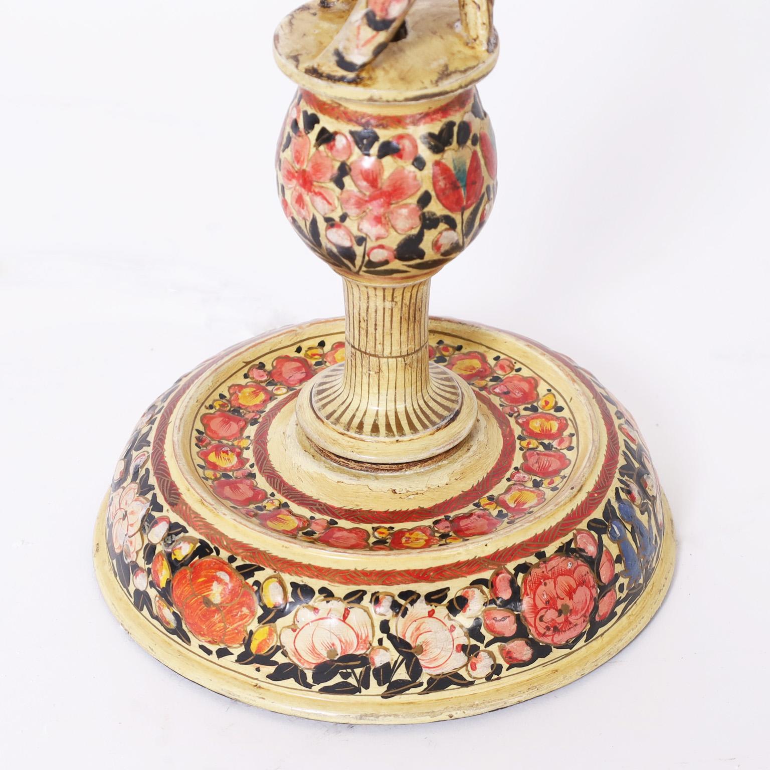 Pair of Kashmiri Candlestick Table Lamps In Good Condition In Palm Beach, FL