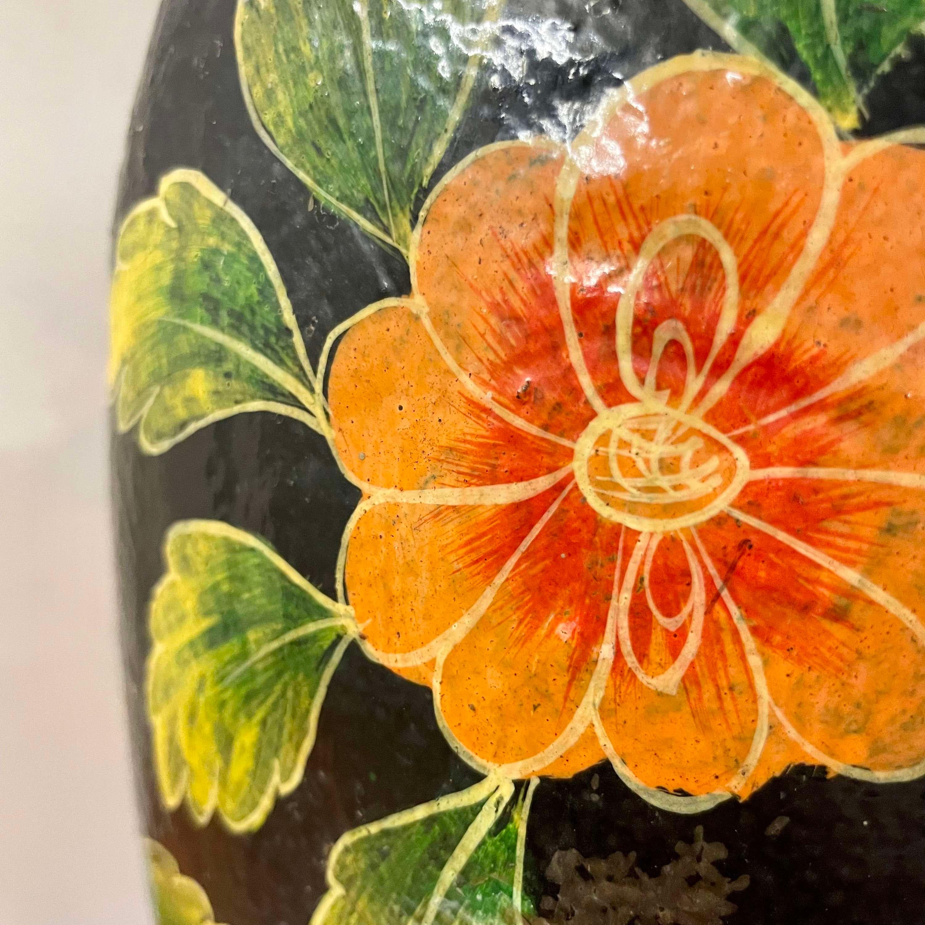 Pair of Kashmiri Papier Mâché Hand Painted Vases Floral Design In Good Condition In Southampton, GB