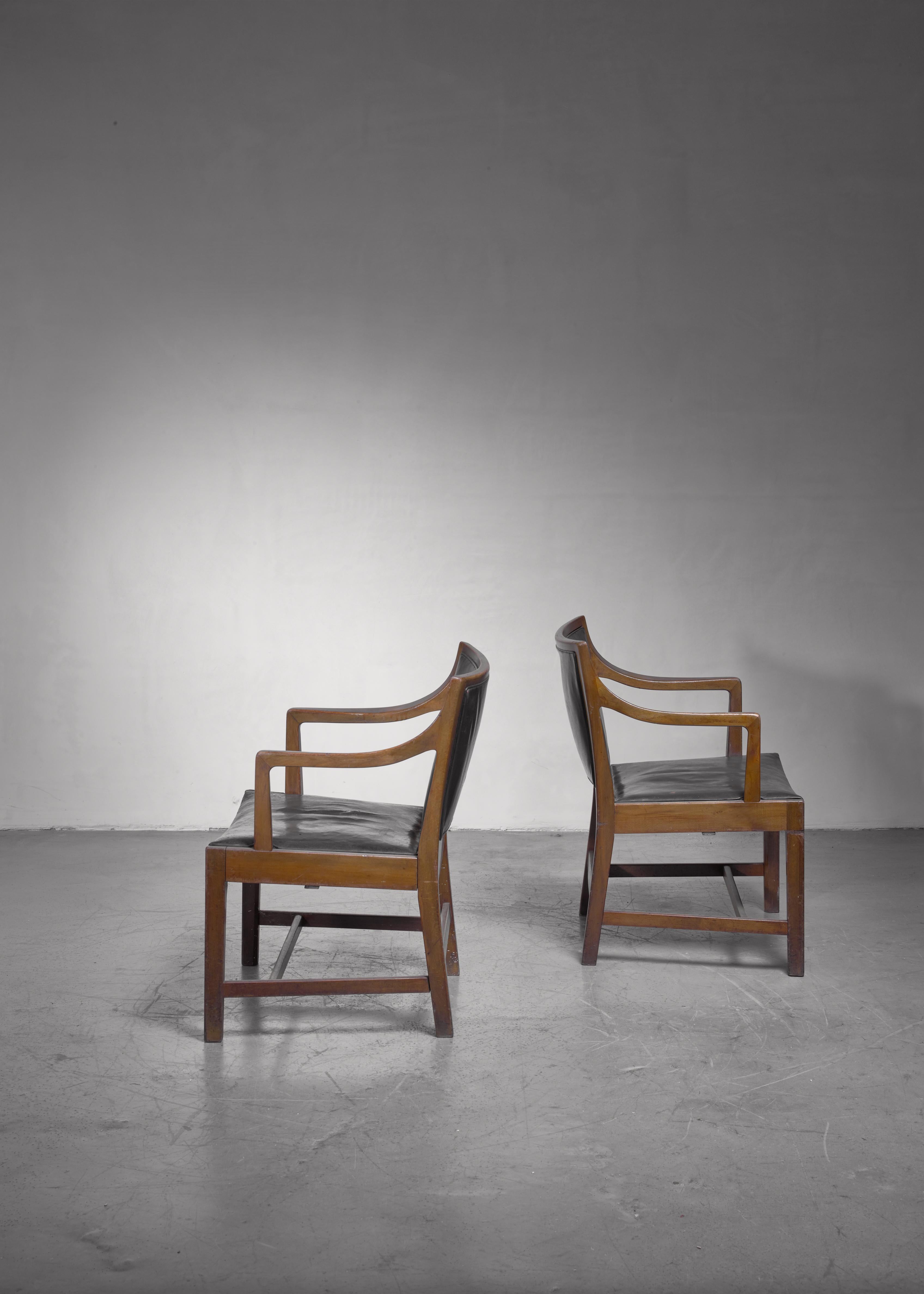 Danish Pair of Kay Fisker Attributed Armchairs in Dark Green Leather For Sale