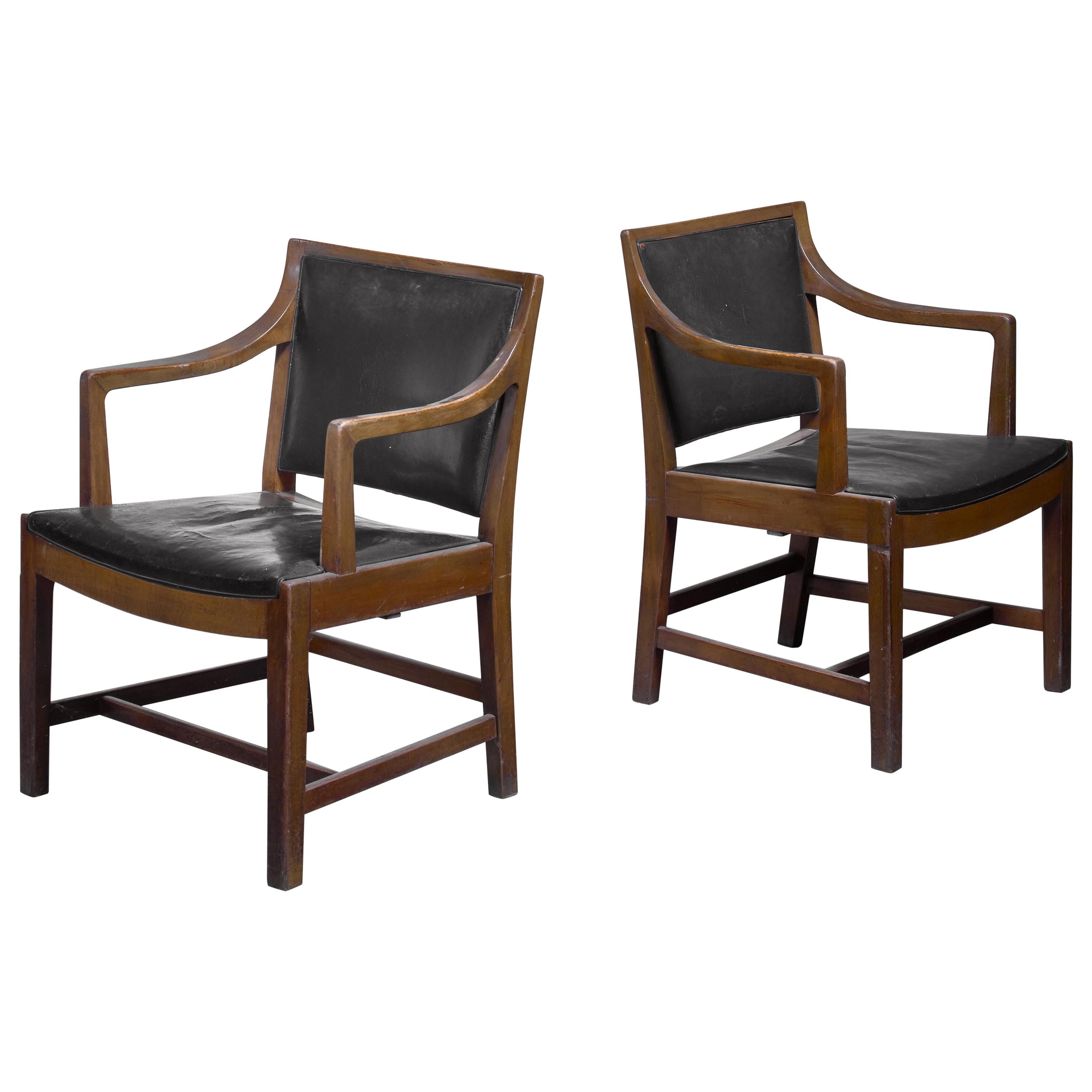 Pair of Kay Fisker Attributed Armchairs in Dark Green Leather For Sale