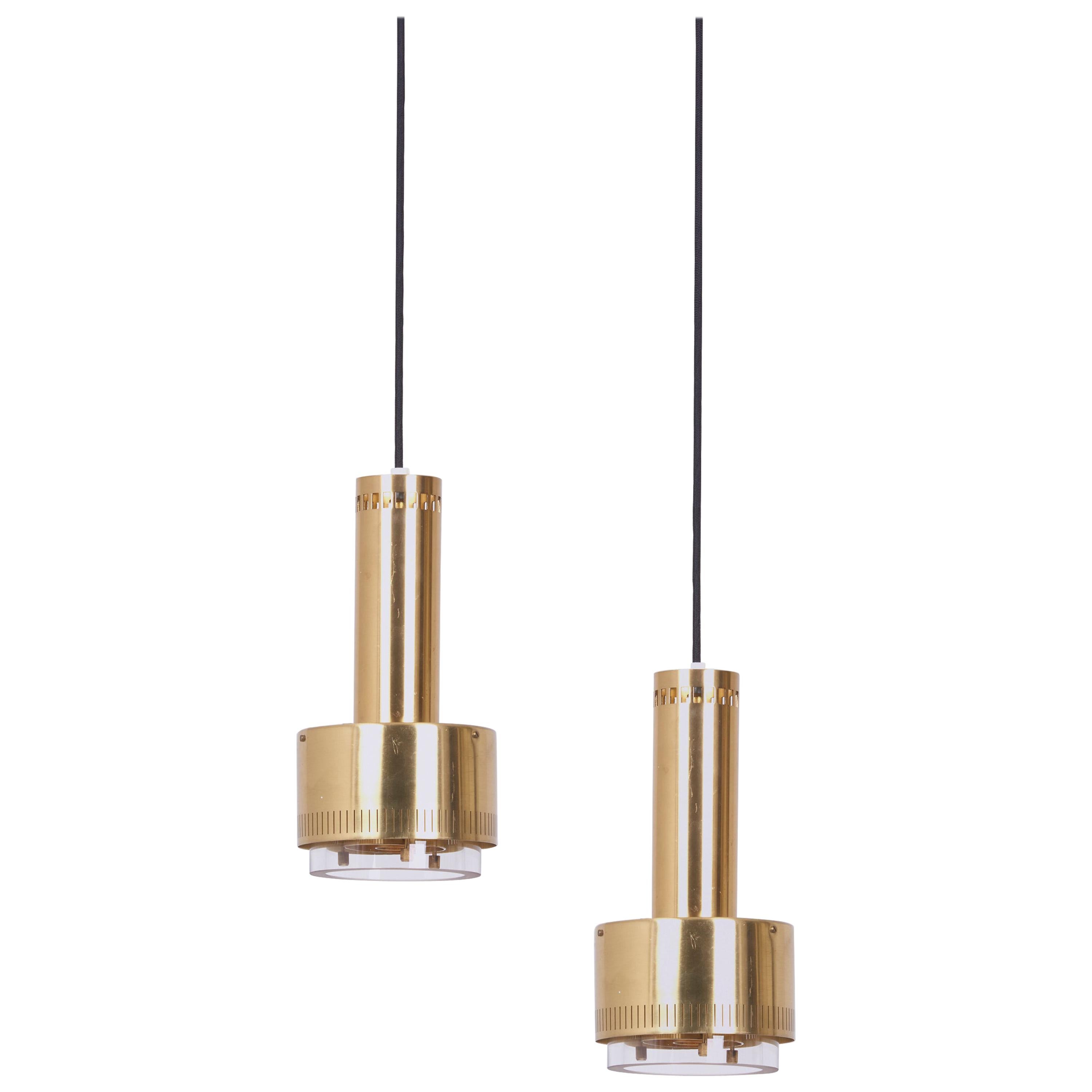 Pair of Kay Korbing for Lyfa Brass and Glass Pendants, Denmark, 1960s