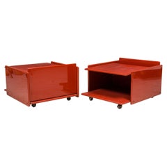 Pair of Kazuhide Takahama for Gavina SpA Rolling Cinnabar Low Bedside Tables
