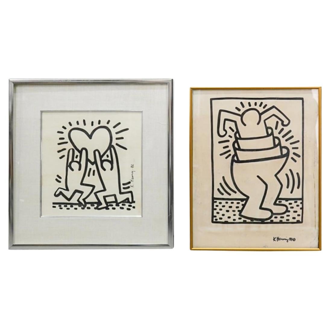 Pair Of Keith Haring Screen Prints on Paper, Signed  For Sale