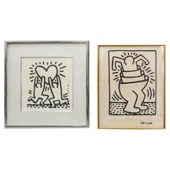 Pair Of Keith Haring Screen Prints on Paper, Signed 