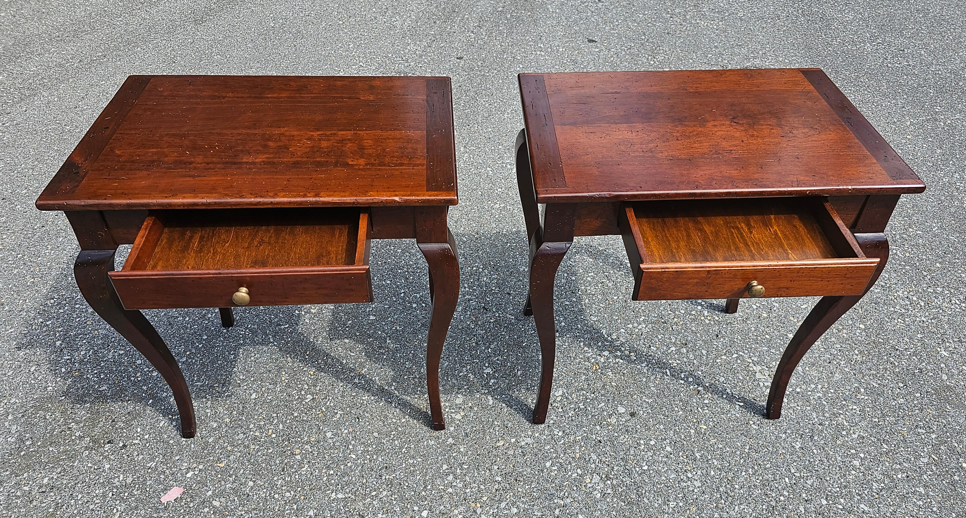 Modern Pair of Kellogg Collection Distressed Walnut Single Drawer Side Tables For Sale