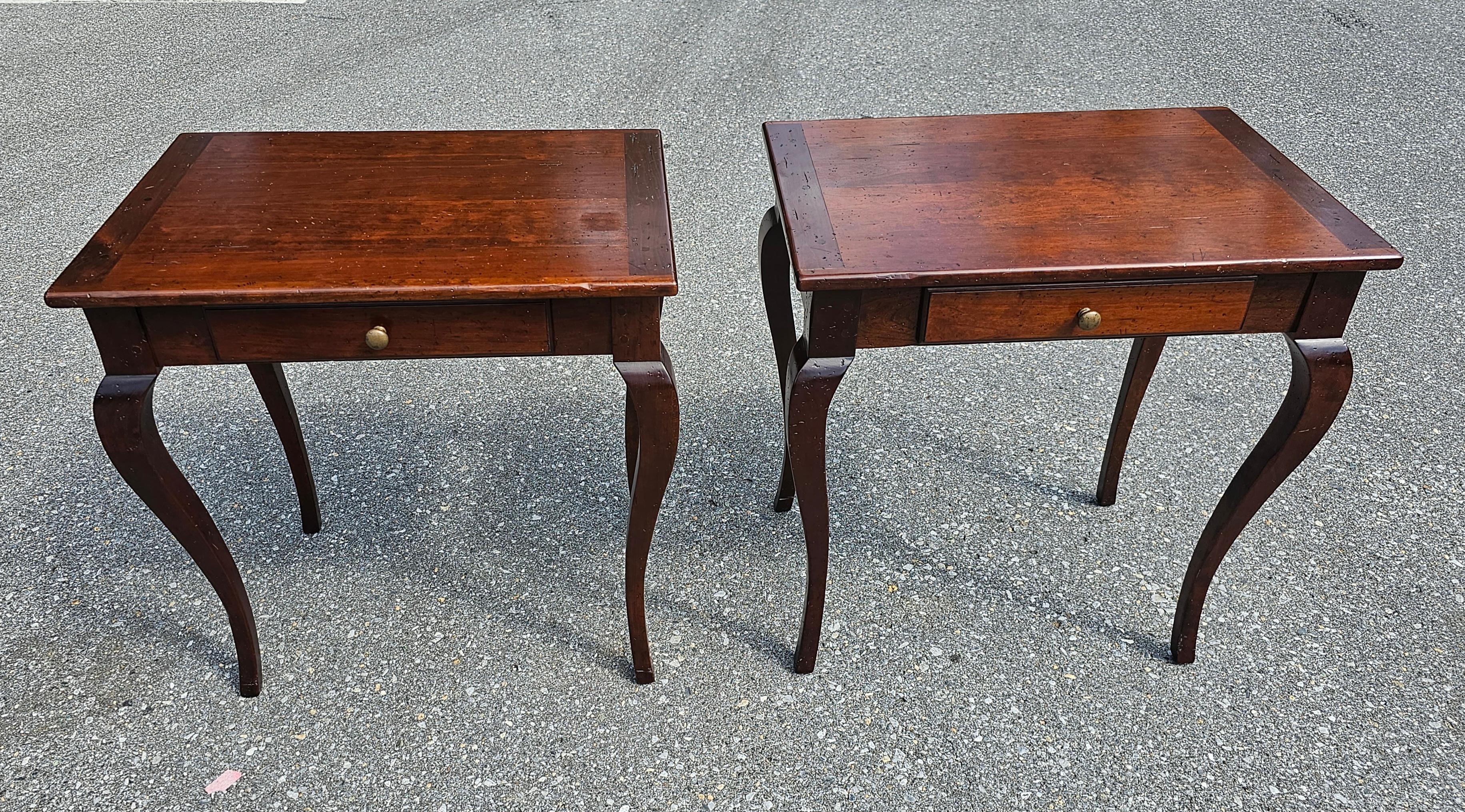 Pair of Kellogg Collection Distressed Walnut Single Drawer Side Tables For Sale 1