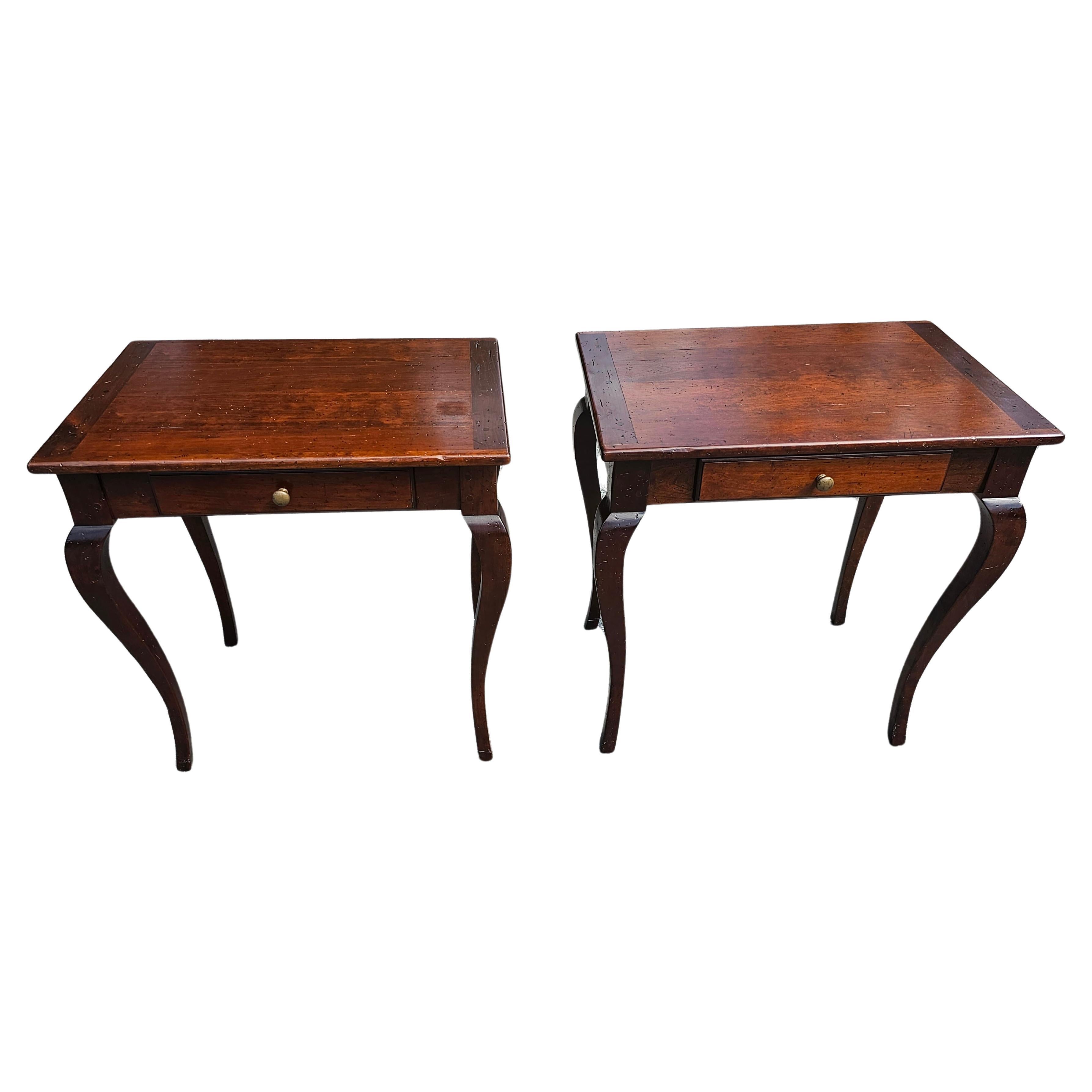 Pair of Kellogg Collection Distressed Walnut Single Drawer Side Tables For Sale