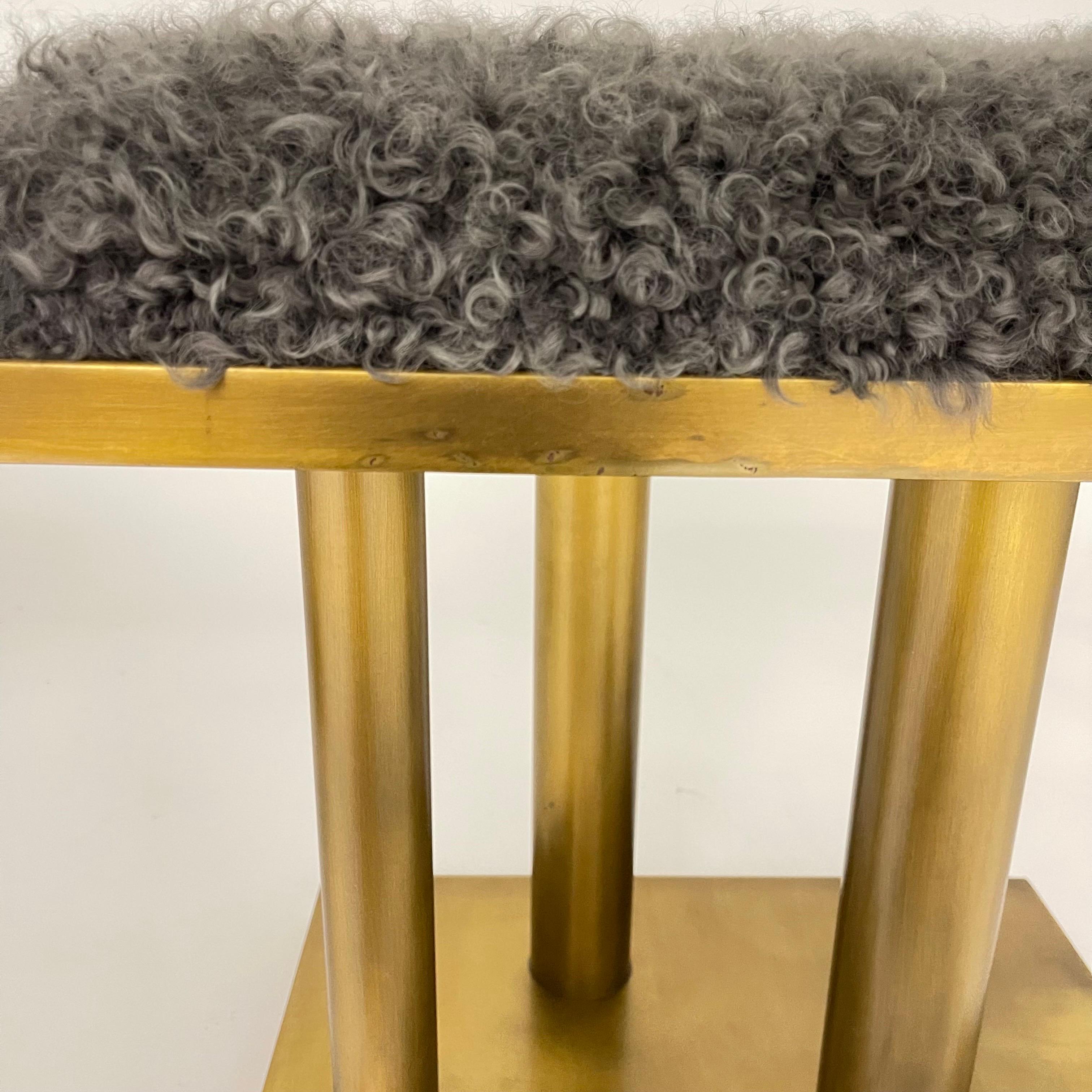 Pair of Kelly Wearstler Bronze and Grey Curly Mongolian Lamb Stools, USA 2015 For Sale 2