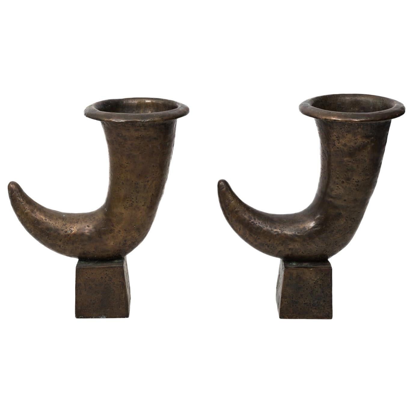 Pair of Large Scale Kelly Wearstler Bronze Cornucopia Urns