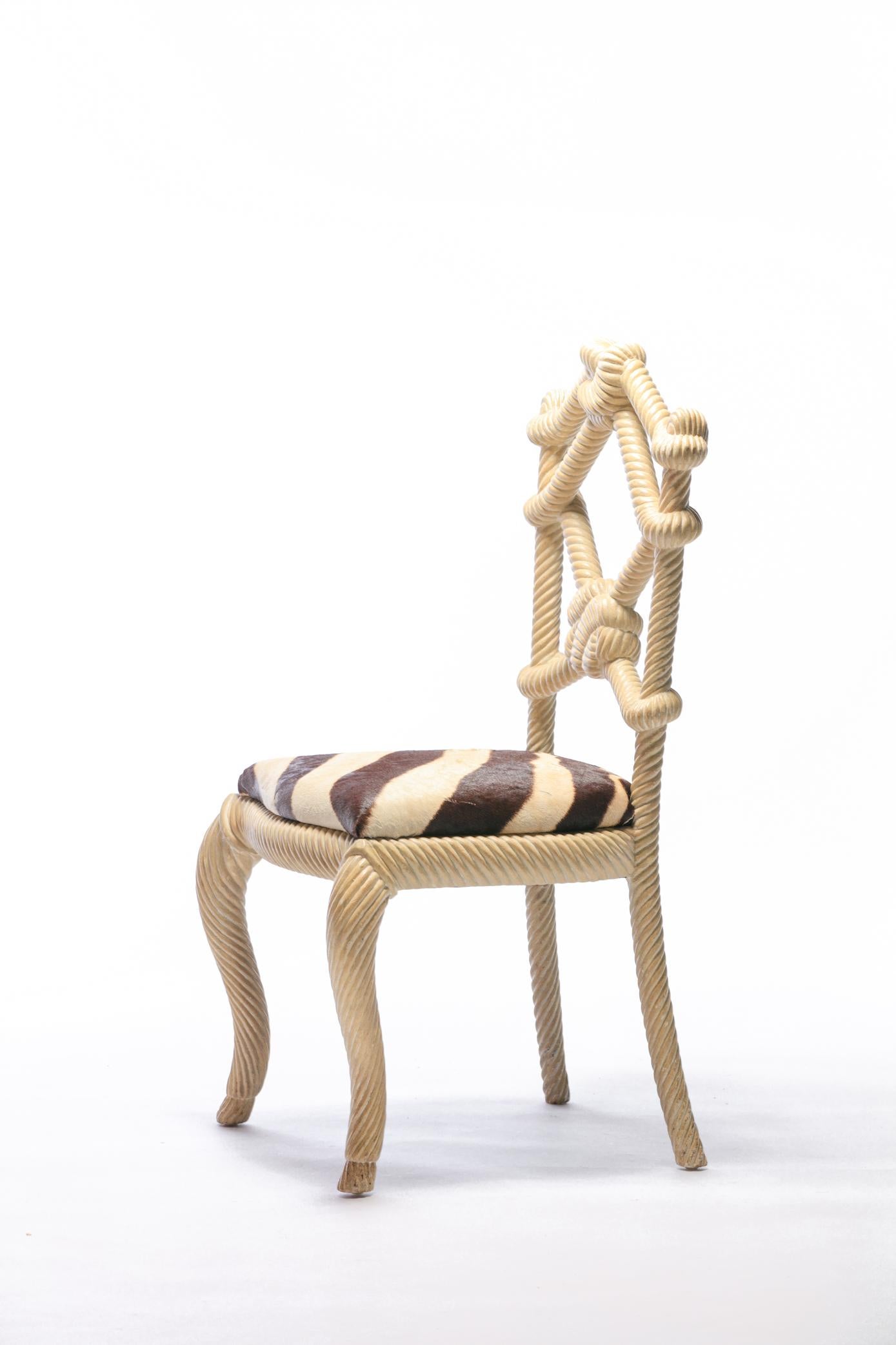 American Pair of Rope Chairs from Viceroy Miami with Zebra Hide Upholstered Seats
