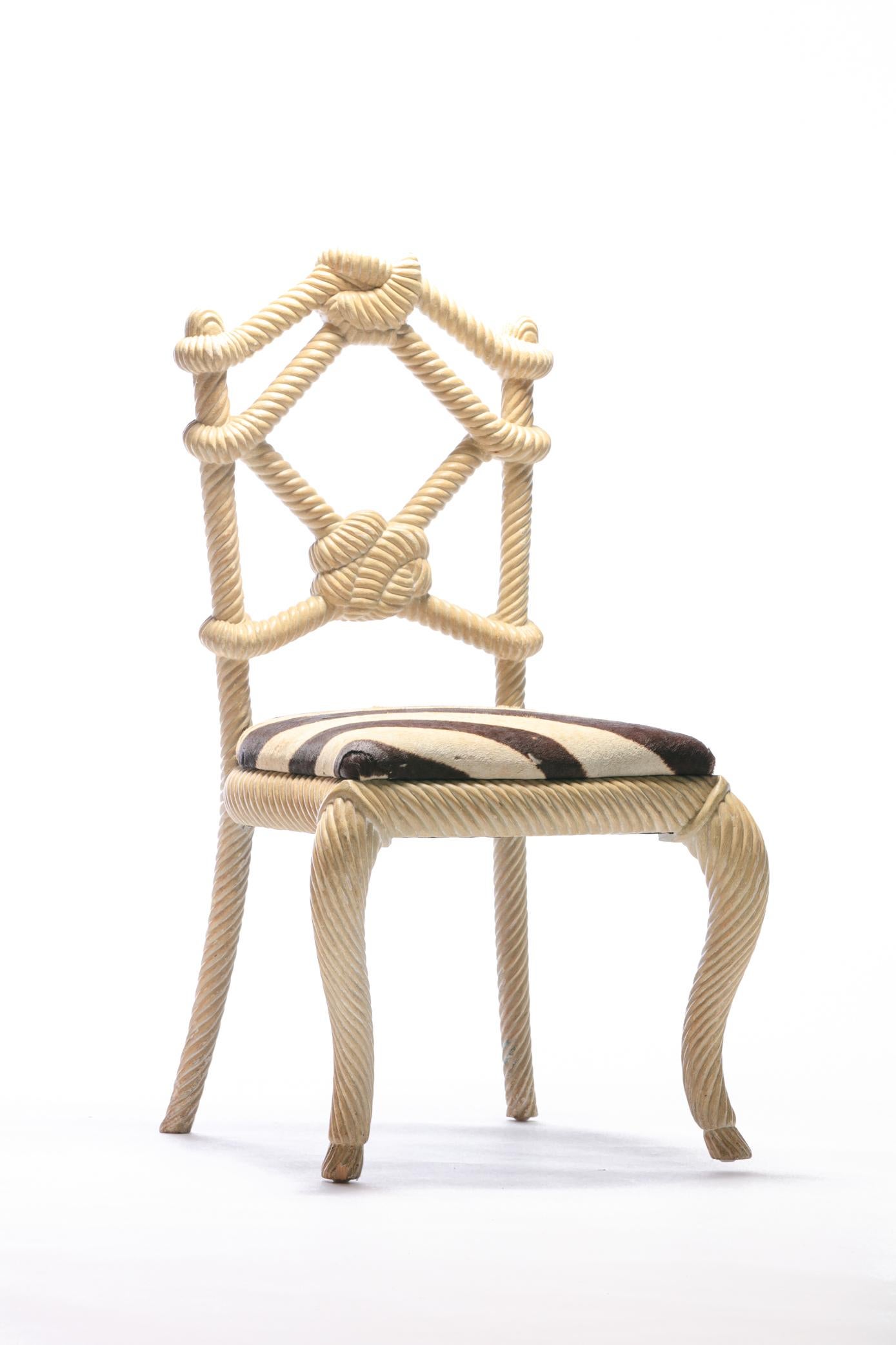 Contemporary Pair of Rope Chairs from Viceroy Miami with Zebra Hide Upholstered Seats