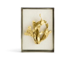 Pair of Kelp Fabric Shadow Boxes in Brass, Nickel and Fabric