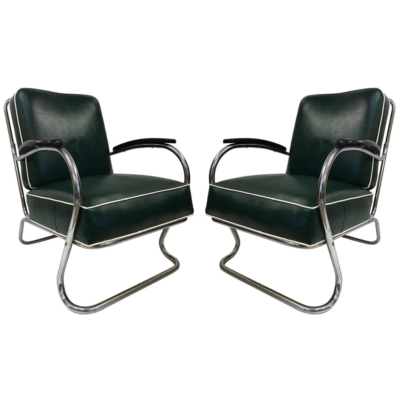 Pair of KEM Weber for Lloyd Tubular Chrome Lounge Chairs